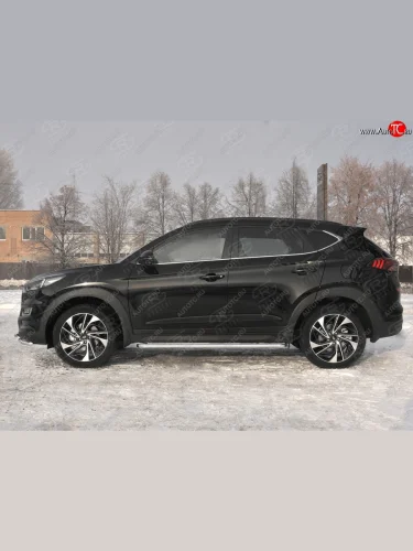 Порожки для ног SLITKOFF (Ø42 мм) (Лист нержавейка, труба - нержавейка) Hyundai Tucson  TL (2018-2021) рестайлинг
