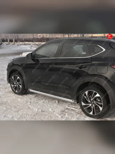 Защита порогов (Ø63 мм, нержавейка) SLITKOFF (Металлические торцы под 45°) Hyundai Tucson  TL (2018-2021) рестайлинг