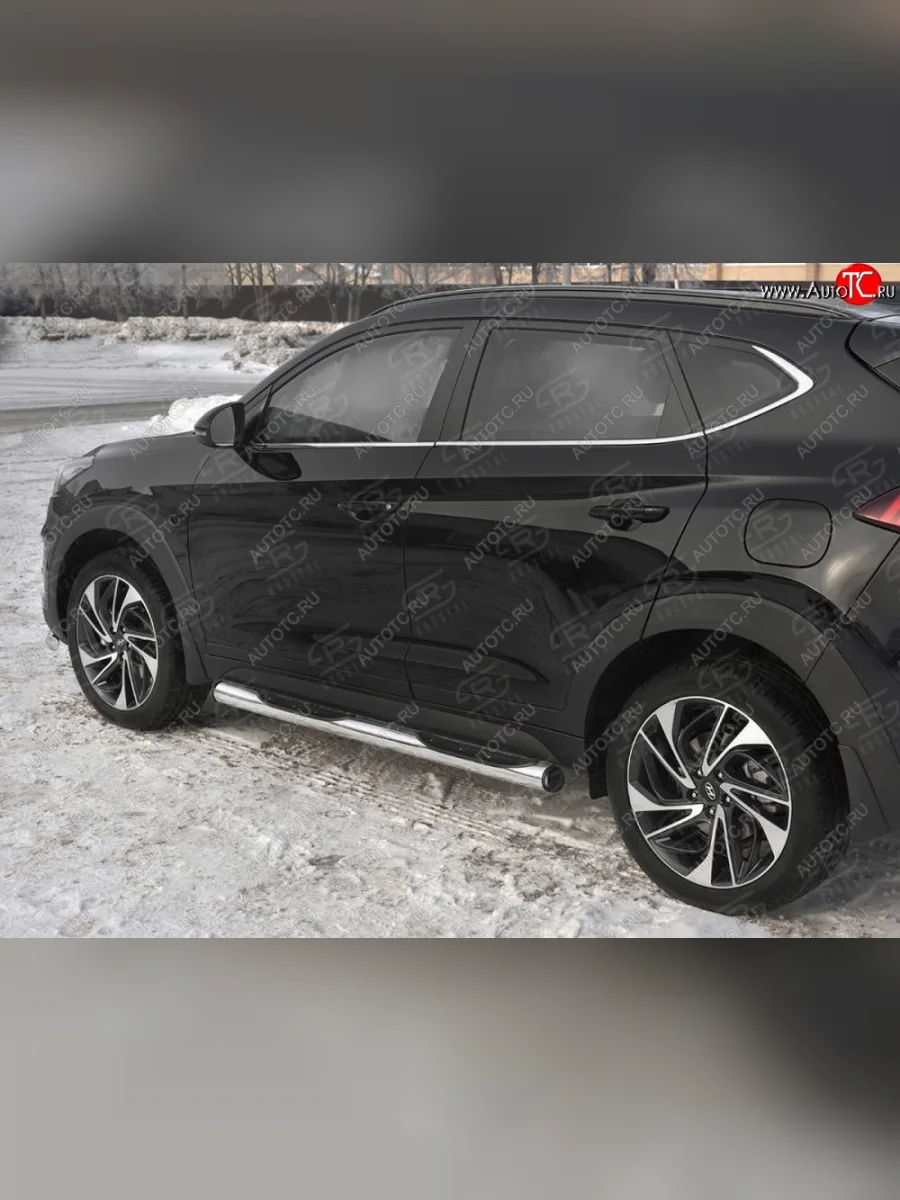 Защита порогов (Ø76 мм с проступью, нержавейка) SLITKOFF  Hyundai Tucson (2018-2021) TL (С пластиковыми заглушками на торцах)  в Самаре Самарской области