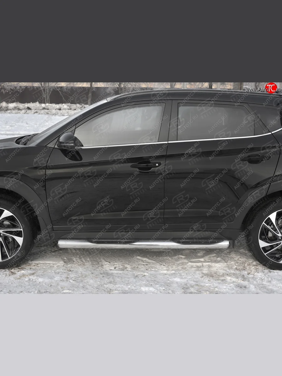 Защита порогов (Ø76 мм с проступью, нержавейка) SLITKOFF  Hyundai Tucson (2018-2021) TL (Металлические торцы под 90°)  в Самаре Самарской области