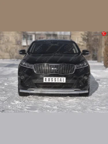 Защита переднего бампера (2 трубы Ø63 и 42 мм, нержавейка) SLITKOFF KIA Sorento  UM/Prime (2018-2020) рестайлинг
