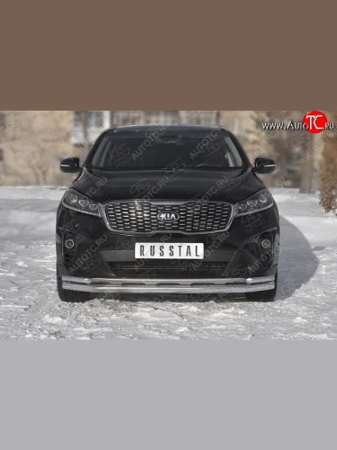 Защита переднего бампера (Ø 63/42 мм с углами, нержавейка) SLITKOFF KIA Sorento  UM/Prime (2018-2020) рестайлинг
