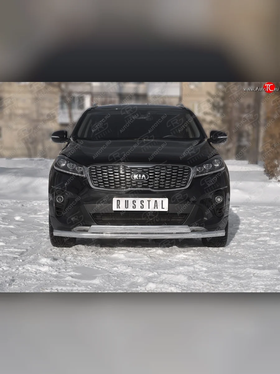 Защита переднего бампера (2 трубы Ø63 и 75х42 мм, нержавейка) SLITKOFF KIA Sorento UM/Prime рестайлинг (2018-2020)  с доставкой в г. Керчь