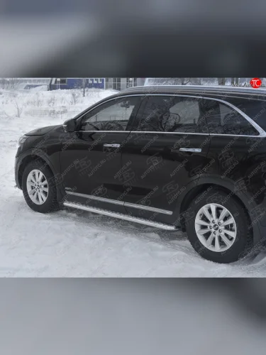 Порожки для ног SLITKOFF (Ø42 мм) (Лист нержавейка, труба - нержавейка) KIA Sorento  UM/Prime (2018-2020) рестайлинг