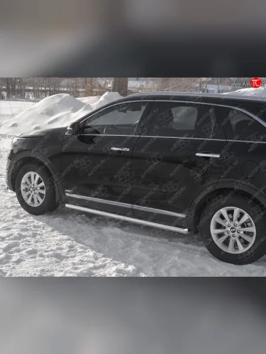 Защита порогов (Ø63 мм, нежавейка) SLITKOFF (Металлические торцы под 45°) KIA Sorento UM/Prime рестайлинг (2018-2020)