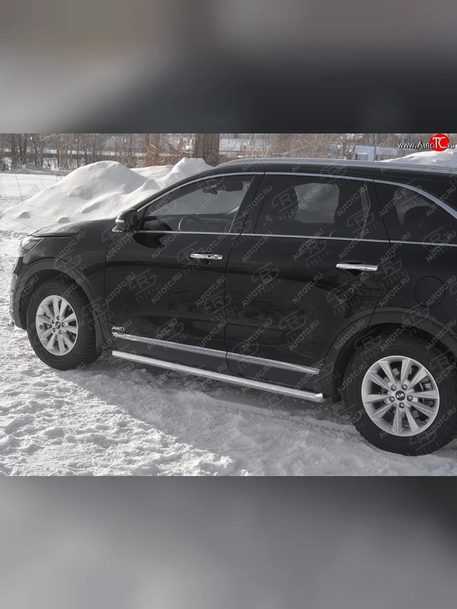 Защита порогов (Ø63 мм, нежавейка) SLITKOFF KIA Sorento UM/Prime рестайлинг (2018-2020) (Металлические торцы под 45°)  в Самаре Самарской области