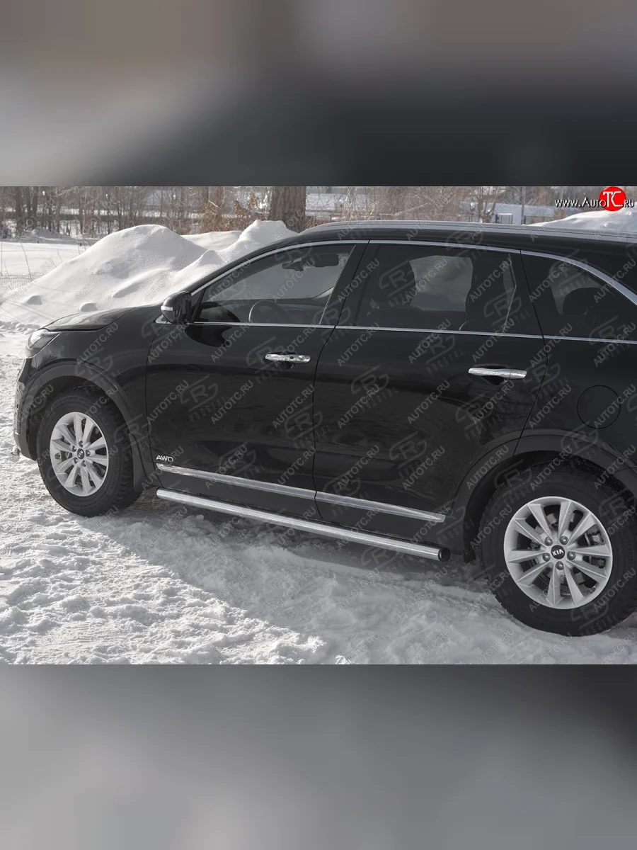 Защита порогов (Ø63 мм, нержавейка) SLITKOFF KIA Sorento UM/Prime рестайлинг (2018-2020) (С пластиковыми заглушками на торцах)  в Самаре Самарской области