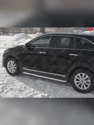 Защита порогов (Ø63 мм, нержавейка) SLITKOFF (Металлические торцы под 90°) KIA Sorento UM/Prime рестайлинг (2018-2020)