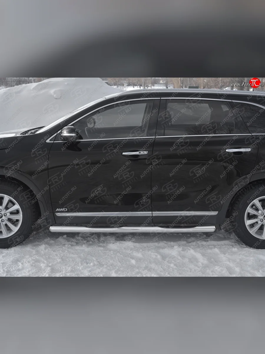 Защита порогов (Ø76 мм с проступью, нержавейка) SLITKOFF KIA Sorento UM/Prime рестайлинг (2018-2020) (Металлические торцы под 90°)  в Керчи Республика Крым