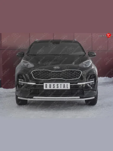 Защита переднего бампера (2 трубы Ø42 мм, нержавейка) SLITKOFF KIA Sportage  4 QL (2018-2022) рестайлинг