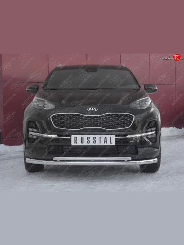 Защита переднего бампера (2 трубы Ø63 и 42 мм, нержавейка) SLITKOFF KIA Sportage  4 QL (2018-2022) рестайлинг