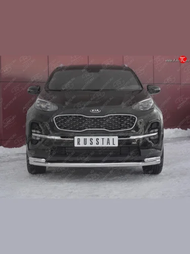 Защита переднего бампера (2 трубы Ø63 и 42 мм углы, нержавейка) SLITKOFF KIA Sportage  4 QL (2018-2022) рестайлинг