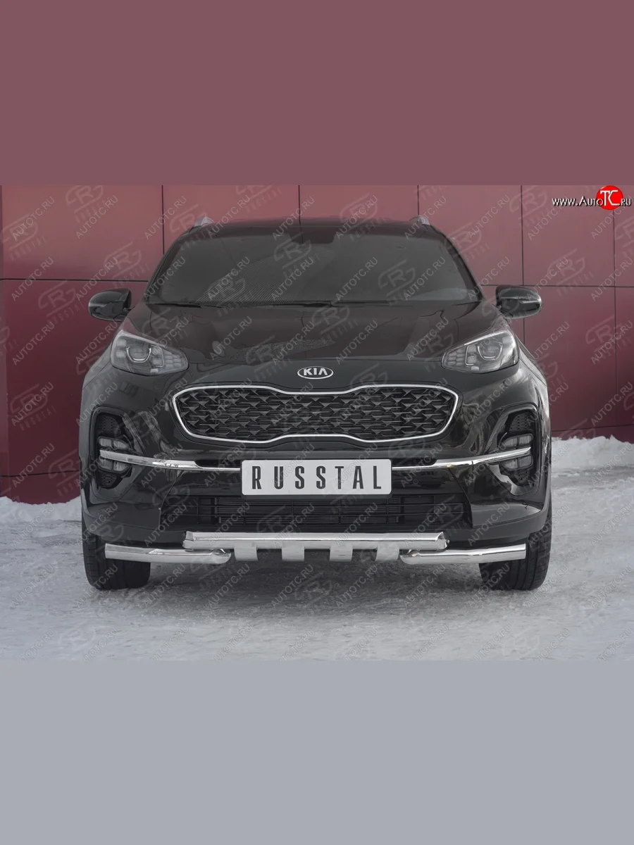 Защита переднего бампера (2 трубы Ø63 мм с клыками, нержавейка) SLITKOFF  KIA Sportage (2018-2022) 4 QL  в Самаре Самарской области