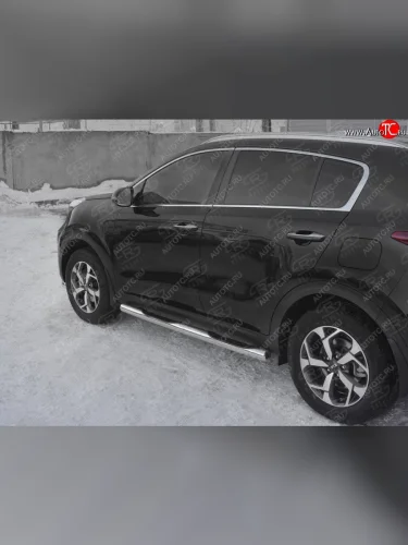 Защита порогов (Ø76 мм с проступью, нержавейка) SLITKOFF (Металлические торцы под 90°) KIA Sportage  4 QL (2018-2022) рестайлинг