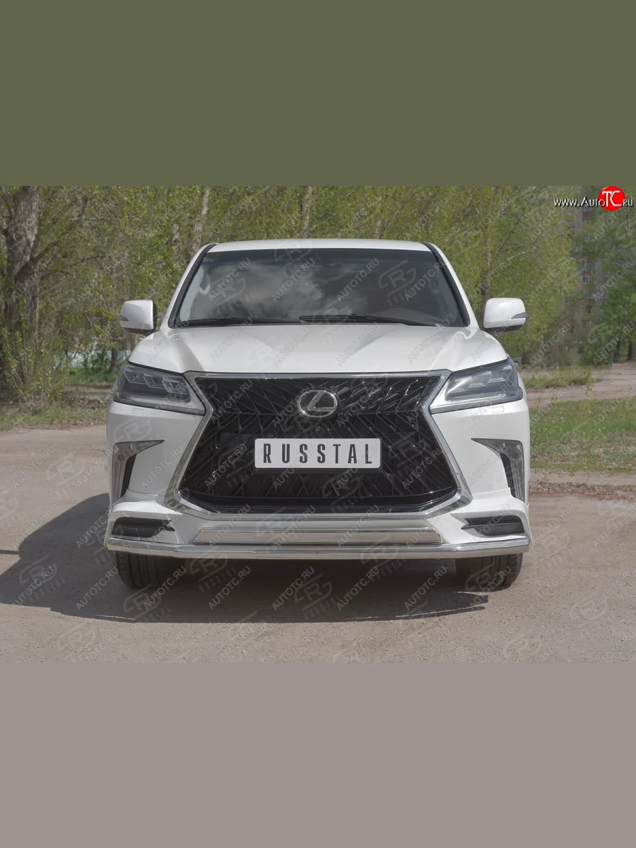Защита переднего бампера (2 трубы Ø63 и 75х42 мм, нержавейка, TRD Superior) Russtal Lexus LX450d J200 2-ой рестайлинг (2015-2022)  в Керчи Республика Крым