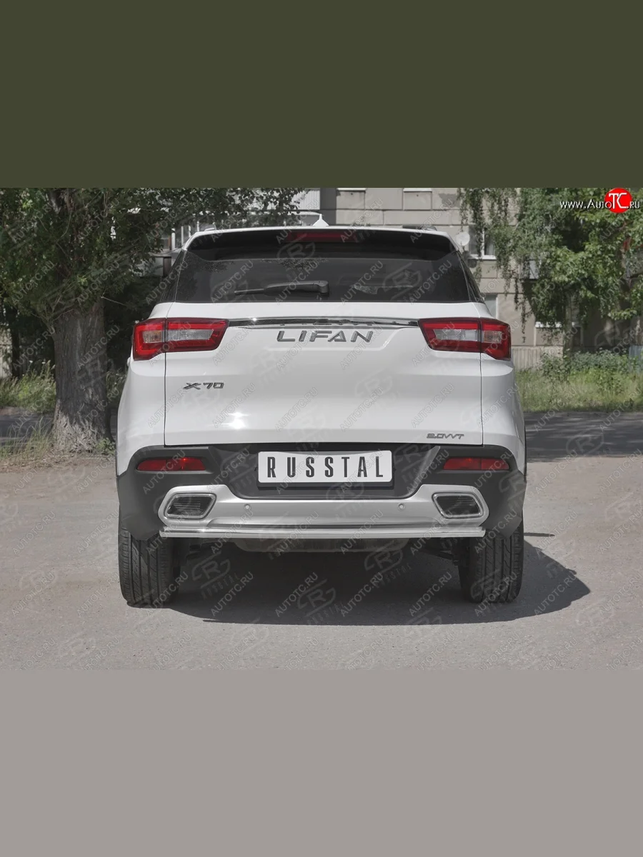 Защита заднего бампера (Ø63/42 мм, нержавейка) SLITKOFF  Lifan X70 (2018-2025)  в Воронеже Воронежской области