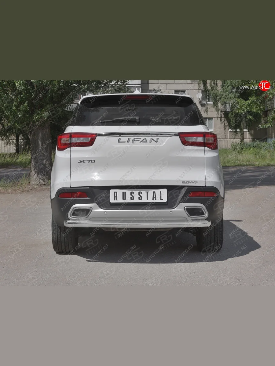 Защита заднего бампера (Ø63 мм, нержавейка) RUSSTAL Lifan X70 (2018-2025)  в Воронеже Воронежской области