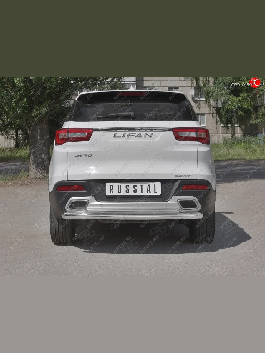 Защита заднего бампера (Ø63/42 мм, нержавейка) SLITKOFF  Lifan X70 (2018-2025)  в Воронеже Воронежской области