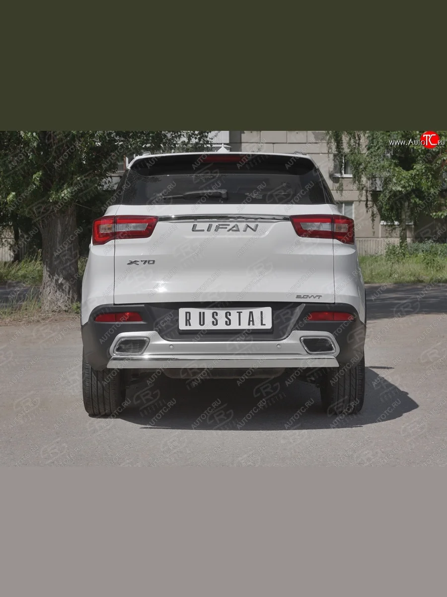 Защита заднего бампера (Ø75x42 мм, нержавейка) Russtal Lifan X70 (2018-2025)  в Воронеже Воронежской области