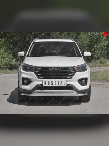 Защита переднего бампера (2 трубы Ø42 мм, нержавейка) SLITKOFF Lifan X70 (2018-2025)