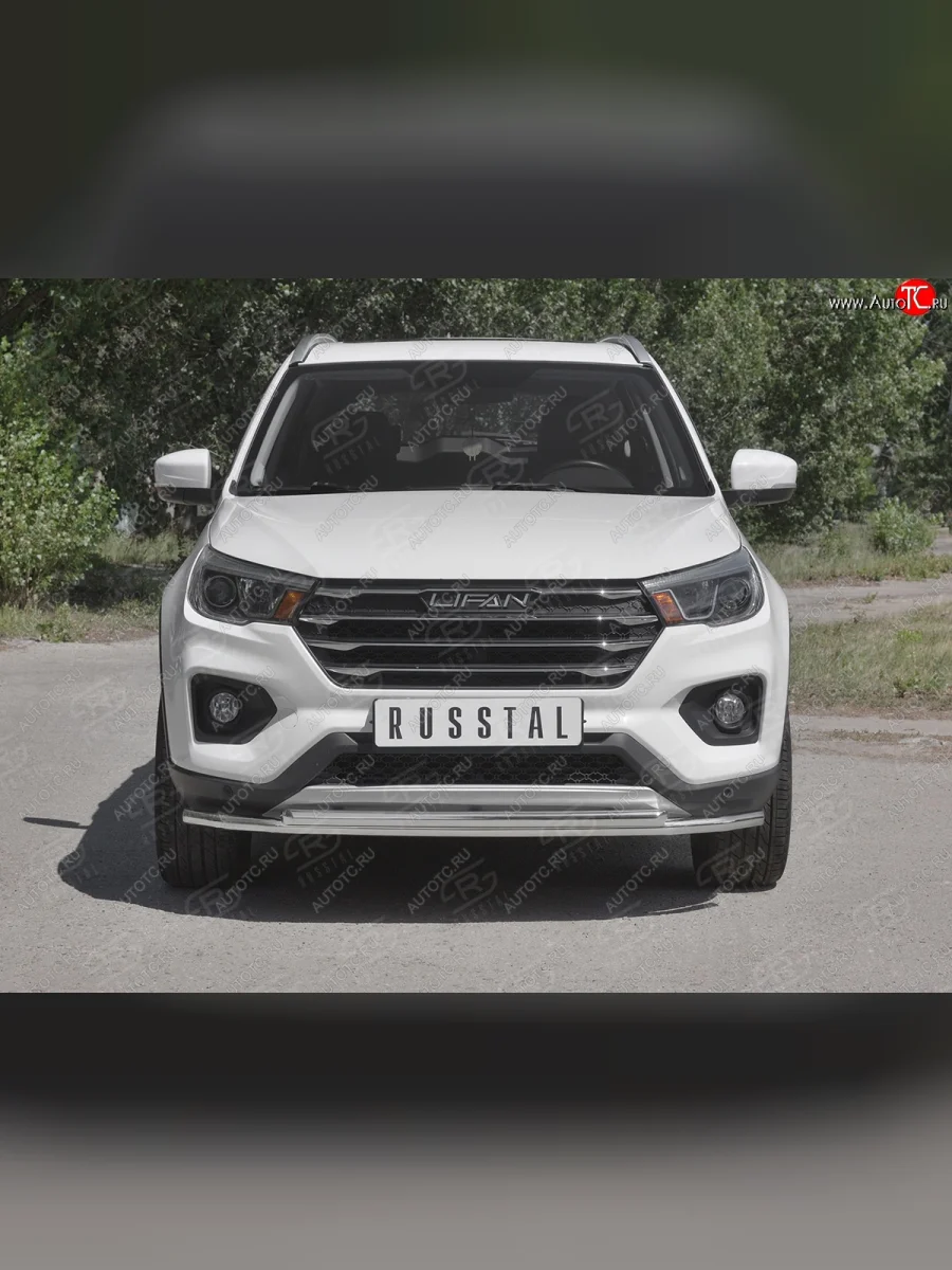 Защита переднего бампера (2 трубы Ø42 мм, нержавейка) SLITKOFF  Lifan X70 (2018-2025)  в Перми Пермском крае