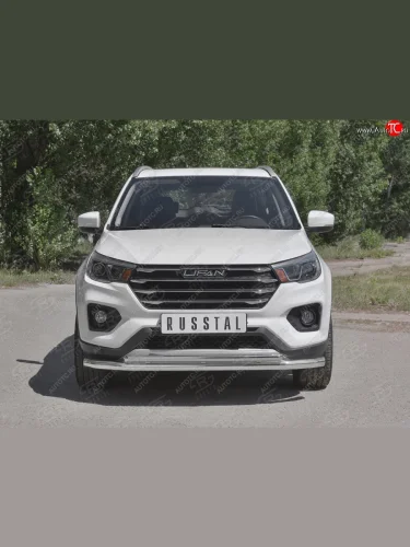 Защита переднего бампера (2 трубы Ø63 и 42 мм, нержавейка) SLITKOFF Lifan X70 (2018-2025)