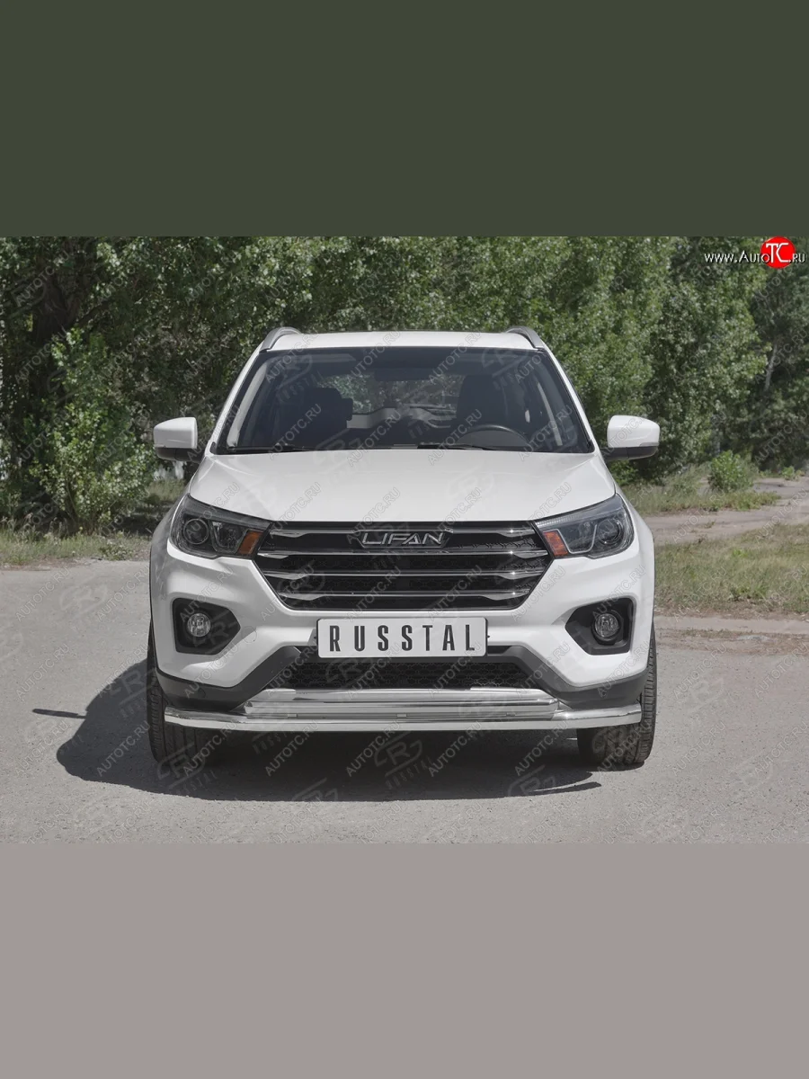 Защита переднего бампера (2 трубы Ø63 и 42 мм, нержавейка) SLITKOFF Lifan X70 (2018-2025)  в Самаре Самарской области