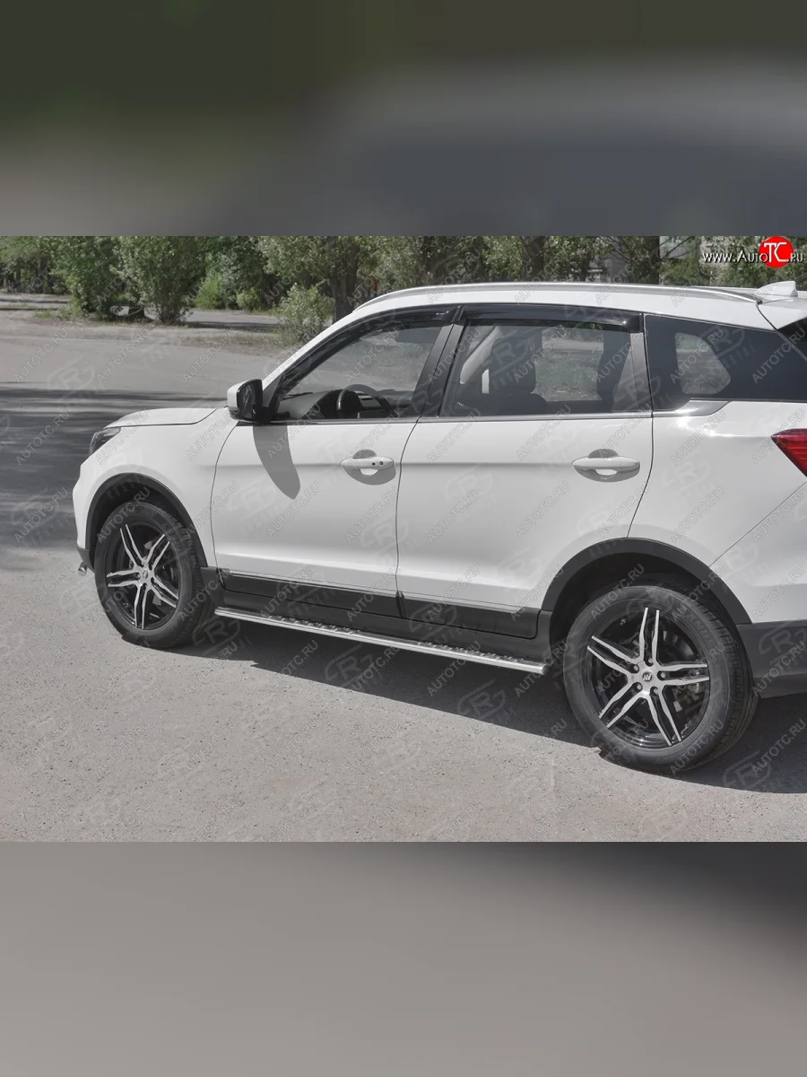 Защита порогов (Ø75x42 мм с проступью, нержавейка) Russtal Lifan X70 (2018-2025)  в Керчи Республика Крым