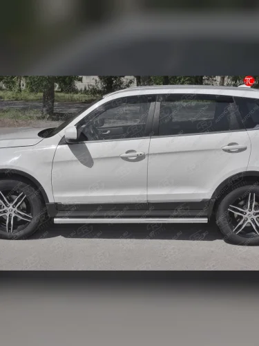 Защита порогов (Ø63 мм, нержавейка) SLITKOFF (С пластиковыми заглушками на торцах) Lifan X70 (2018-2025)