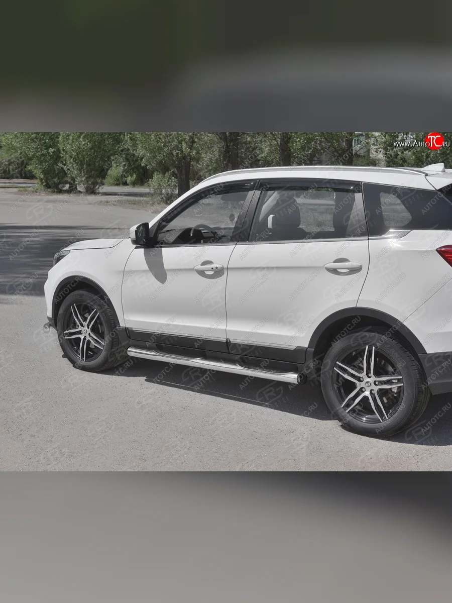 Защита порогов (Ø76 мм с проступью, нержавейка) SLITKOFF Lifan X70 (2018-2025) (С пластиковыми заглушками на торцах)  в Керчи Республика Крым