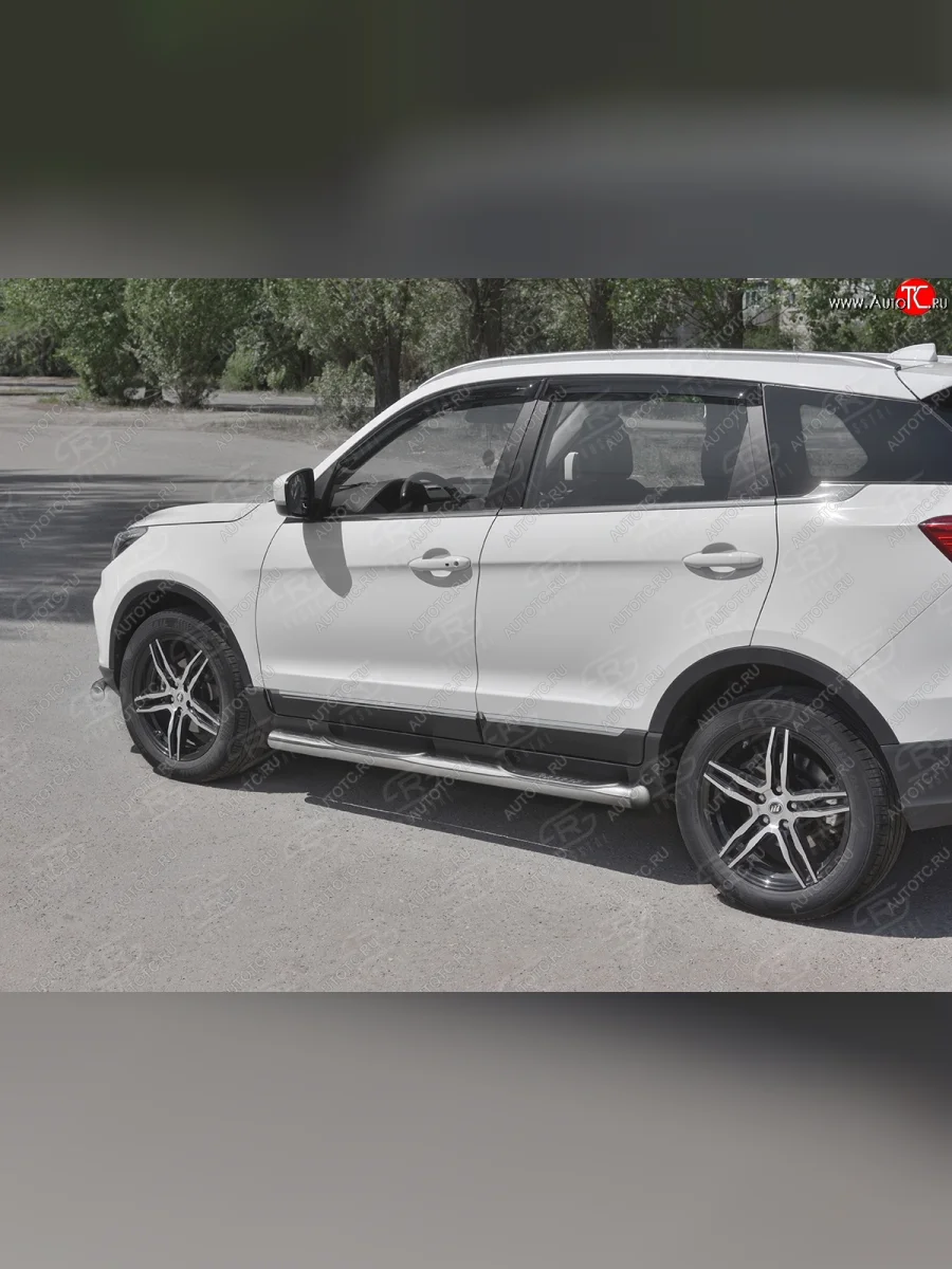 Защита порогов (Ø76 мм с проступью, нержавейка) SLITKOFF  Lifan X70 (2018-2025) (Металлические торцы под 90°)  в Керчи Республика Крым