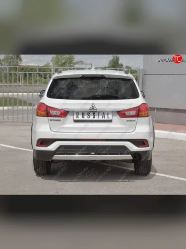 Защита заднего бампера (Ø75x42 мм, нержавейка) Russtal Mitsubishi ASX 2-ой рестайлинг (2017-2020)