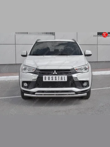 Защита переднего бампера (2 трубы Ø63 и 42 мм, нержавейка) SLITKOFF Mitsubishi ASX (2017-2020) 2-ой рестайлинг