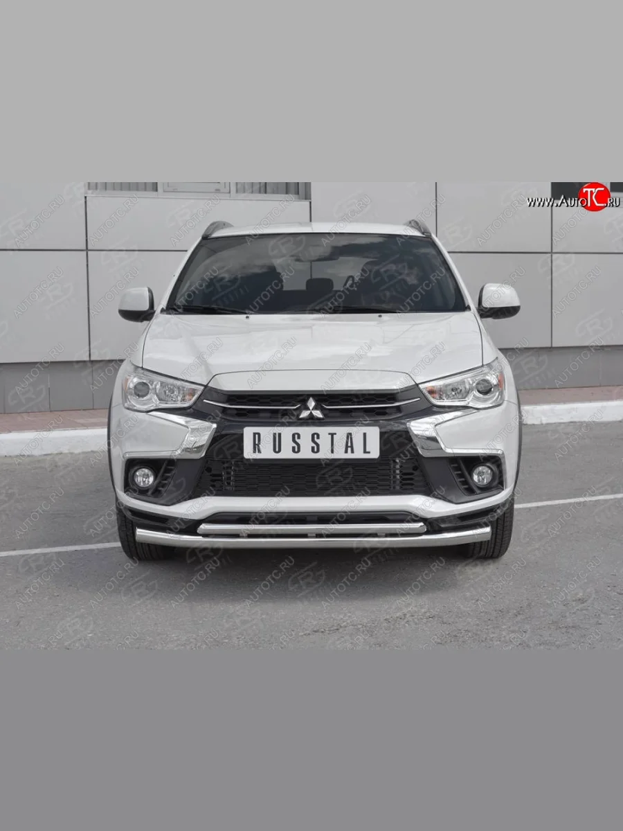 Защита переднего бампера (2 трубы Ø63 и 42 мм, нержавейка) SLITKOFF  Mitsubishi ASX (2017-2020)  в Самаре Самарской области