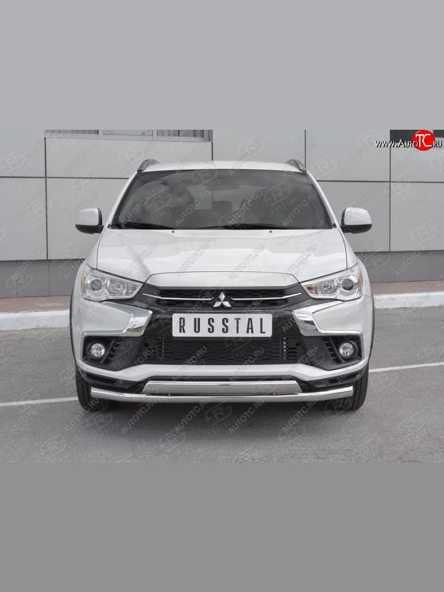 Защита переднего бампера (2 трубы Ø63 и 75х42 мм, нержавейка) Russtal Mitsubishi ASX 2-ой рестайлинг (2017-2020)  в Керчи Республика Крым