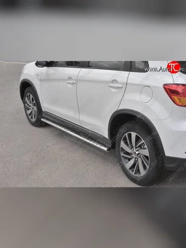 Защита порогов (Ø75x42 мм с проступью, нержавейка) Russtal Mitsubishi ASX 2-ой рестайлинг (2017-2020)