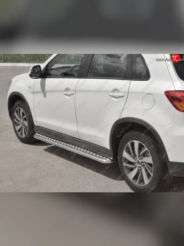 Порожки для ног SLITKOFF (Ø42 мм) (Лист нержавейка, труба - нержавейка) Mitsubishi ASX (2017-2020) 2-ой рестайлинг