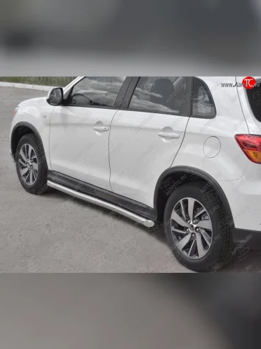 Защита порогов (Ø63 мм, нержавейка) SLITKOFF (Металлические торцы под 45°) Mitsubishi ASX (2017-2020) 2-ой рестайлинг