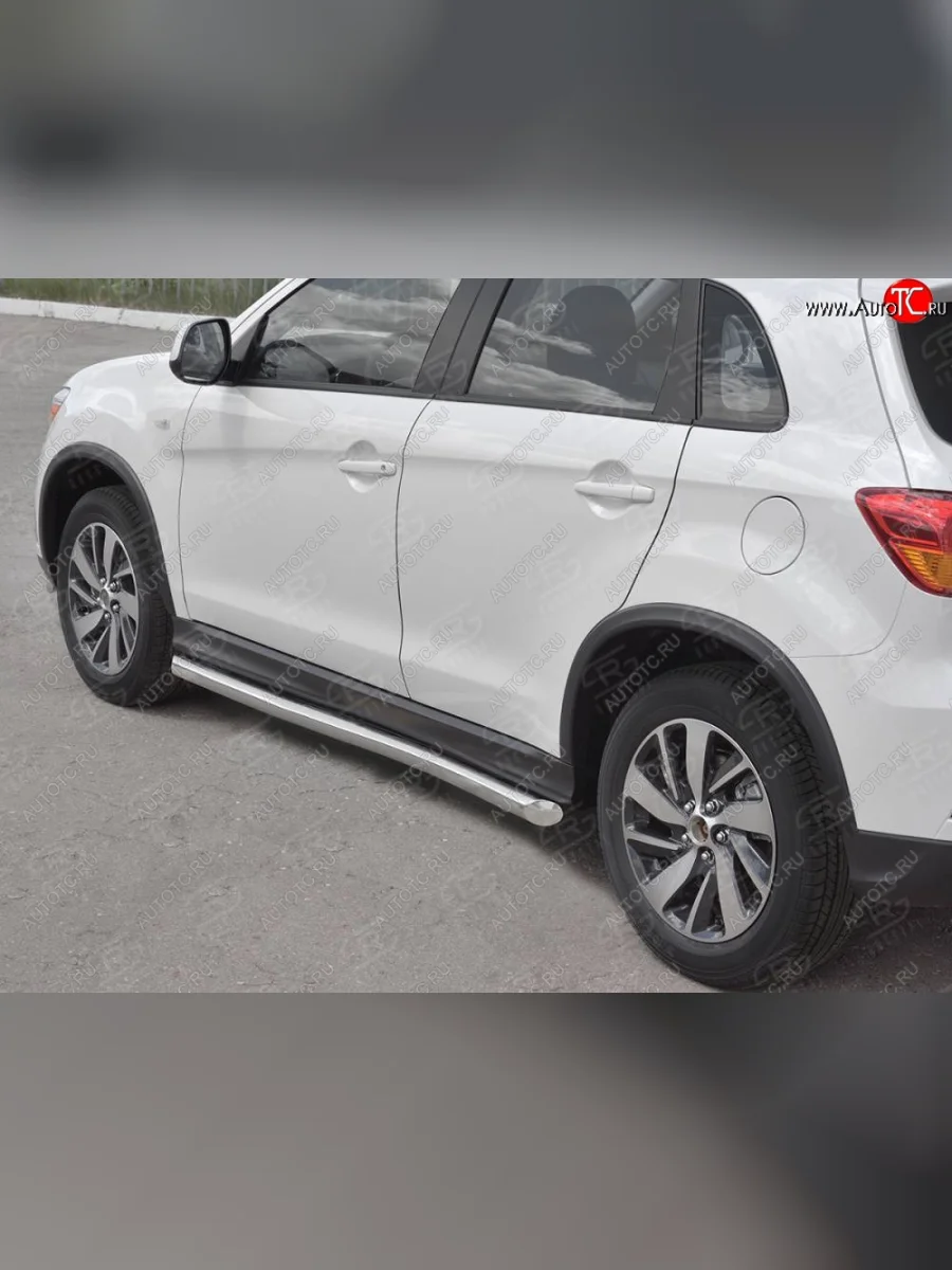 Защита порогов (Ø63 мм, нержавейка) SLITKOFF  Mitsubishi ASX (2017-2020) (Металлические торцы под 45°)  в Самаре Самарской области