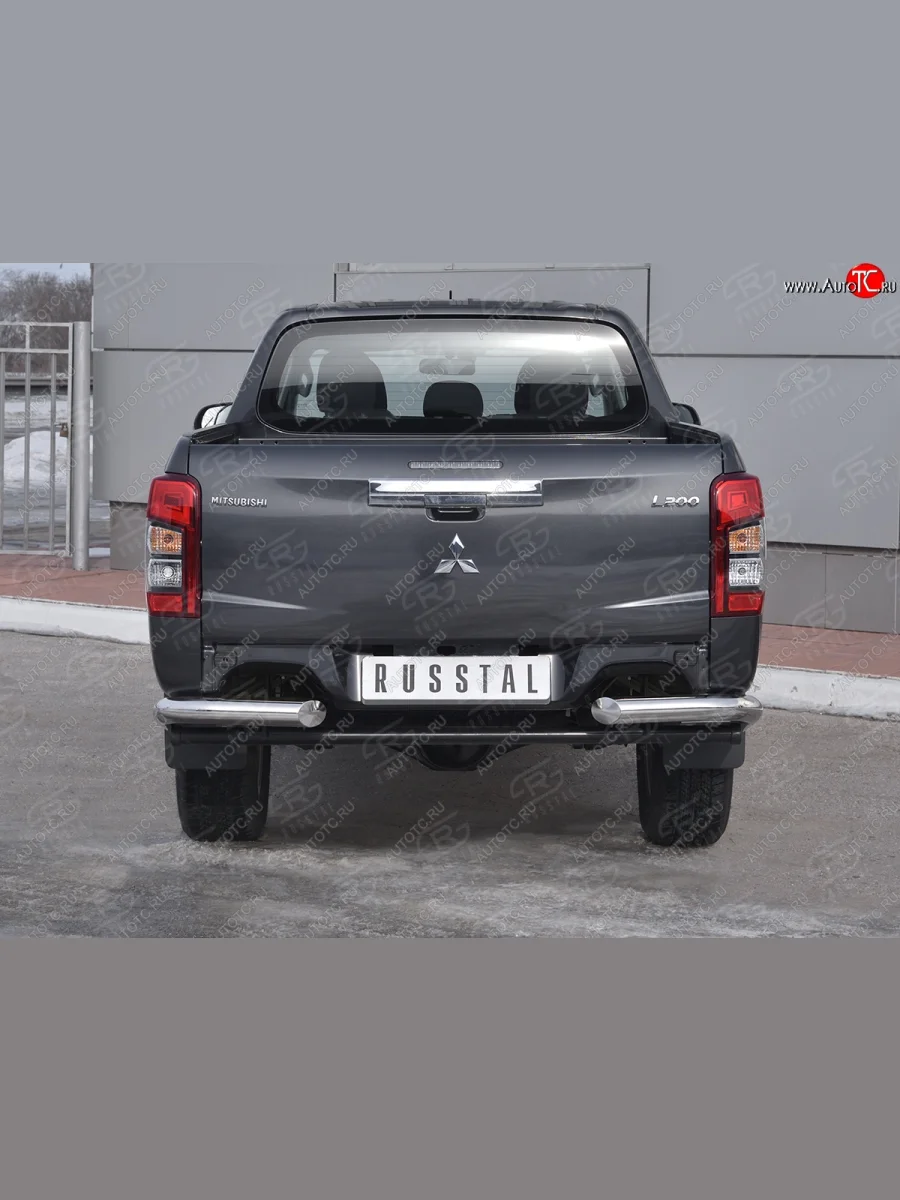 Защита заднего бампера (Ø76 мм уголки, нержавейка) SLITKOFF Mitsubishi L200 5 KK,KL рестайлинг (2018-2022)  с доставкой в г. Керчь