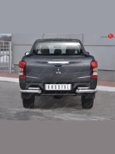 Защита заднего бампера (2 трубы Ø76 и 42 мм уголки, нержавейка) SLITKOFF Mitsubishi L200  5 KK,KL (2018-2022) рестайлинг