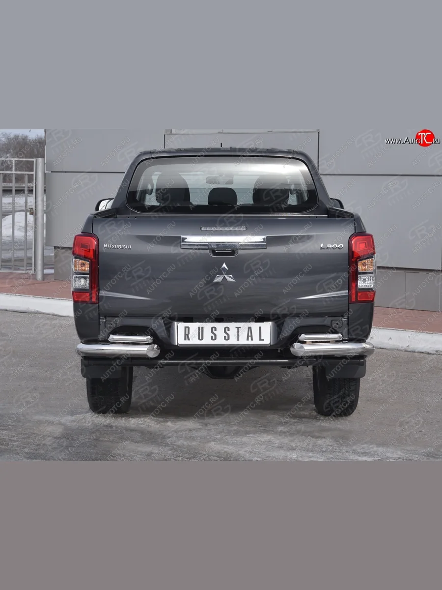 Защита заднего бампера (2 трубы Ø76 и 42 мм уголки, нержавейка) SLITKOFF Mitsubishi L200 5 KK,KL рестайлинг (2018-2022)  с доставкой в г. Керчь