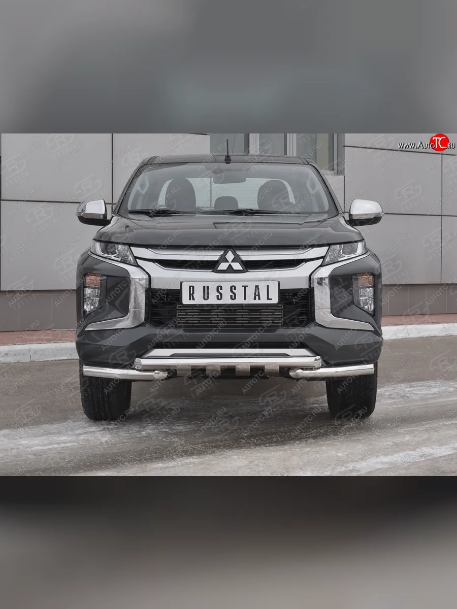 Защита переднего бампера (Ø63 с клыками, нержавейка) SLITKOFF  Mitsubishi L200 (2018-2022) 5 KK,KL  в Самаре Самарской области