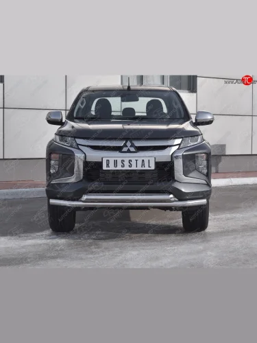 Защита переднего бампера (2 трубы Ø63 мм, нержавейка) SLITKOFF Mitsubishi L200  5 KK,KL (2018-2022) рестайлинг