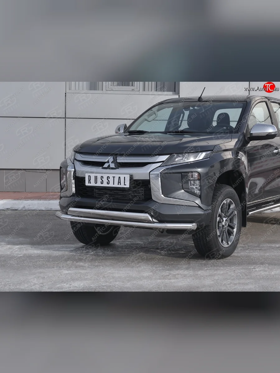Защита переднего бампера (2 трубы Ø63 и 75х42 мм, нержавейка) Russtal Mitsubishi L200 5 KK,KL рестайлинг (2018-2022)  в Самаре Самарской области
