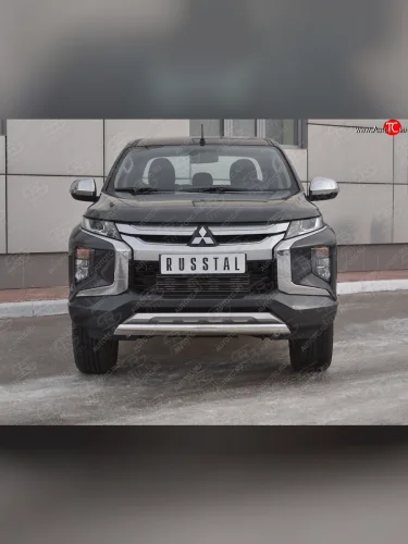 Защита переднего бампера (Ø75x42 мм, нержавейка) Russtal Mitsubishi L200 5 KK,KL рестайлинг (2018-2022)