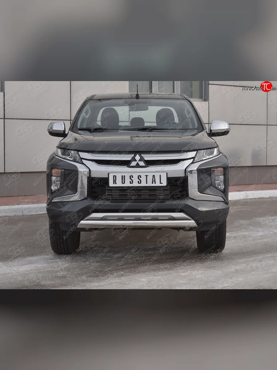 Защита переднего бампера (Ø75x42 мм, нержавейка) Russtal Mitsubishi L200 5 KK,KL рестайлинг (2018-2022)  в Самаре Самарской области