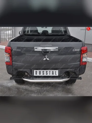 Защита заднего бампера (Ø63 мм, нержавейка) SLITKOFF Mitsubishi L200  5 KK,KL (2018-2022) рестайлинг