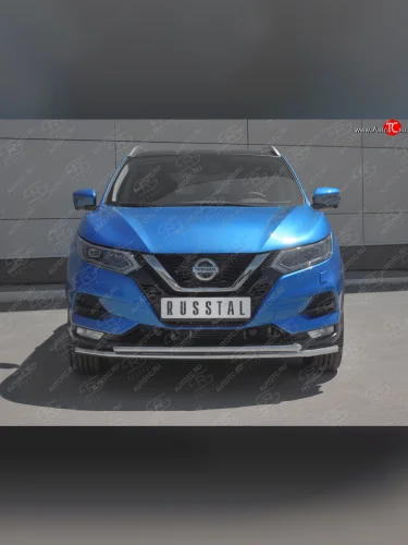 Защита переднего бампера (2 трубы Ø42 мм, нержавейка) SLITKOFF Nissan Qashqai  2 (2017-2022) J11 рестайлинг