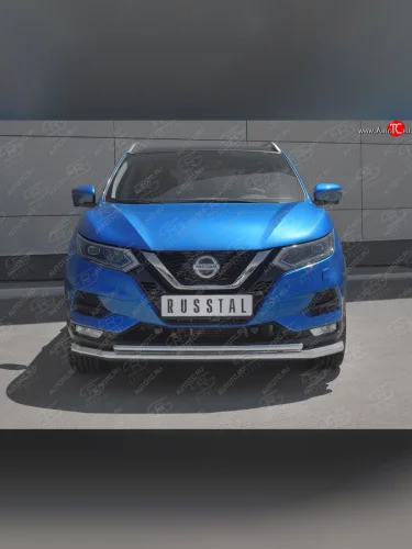 Защита переднего бампера (2 трубы Ø63 и 42 мм, нержавейка) SLITKOFF Nissan Qashqai  2 (2017-2022) J11 рестайлинг